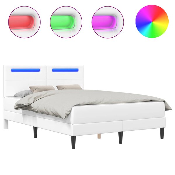 vidaXL Cadre de lit avec bandes LED Blanc 140 x 190 cm Simili cuir
