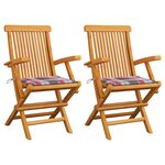 vidaXL Chaises de jardin lot de 2 avec coussins à carreaux rouge Teck