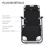 Chaise longue inclinable transat bain de soleil 2 en 1 pliant têtière amovible charge max. 136 Kg toile oxford facile d'entretien noir