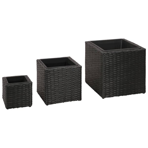 vidaXL Lits surélevés de jardin 3 Pièces Résine tressée Noir