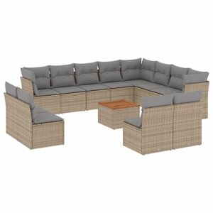 vidaXL Salon de jardin et coussins 13 Pièces mélange beige résine tressée