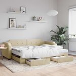 vidaXL Lit de jour avec gigogne et tiroirs crème 90x200 cm tissu