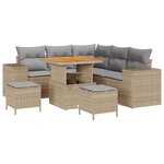 vidaXL Ensemble de canapé de jardin 8 pièces avec des coussins en rotin polybeige et acacia.