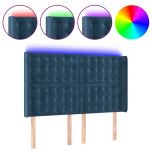 vidaXL Tête de lit à LED Bleu foncé 147x16x118/128 cm Velours