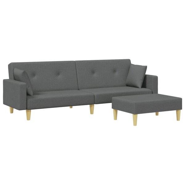 vidaXL Canapé-lit à 2 places avec repose-pied gris foncé tissu