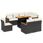 vidaXL Salon de jardin 9 Pièces avec coussins noir résine tressée