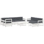 vidaXL Salon de jardin 10 Pièces avec coussins blanc bois massif