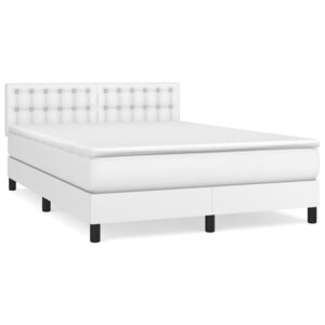vidaXL Sommier à lattes de lit avec matelas Blanc 140x190cm Similicuir