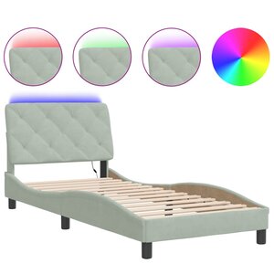 vidaXL Cadre de lit avec LED sans matelas gris clair 90x190 cm velours