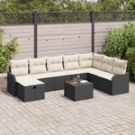 vidaXL Ensemble de canapé de jardin avec coussin 9 Pièces Noir et crème