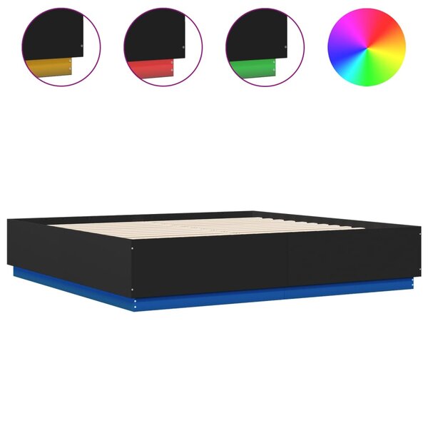 vidaXL Cadre de lit avec lumières LED noir 200x200cm bois d'ingénierie
