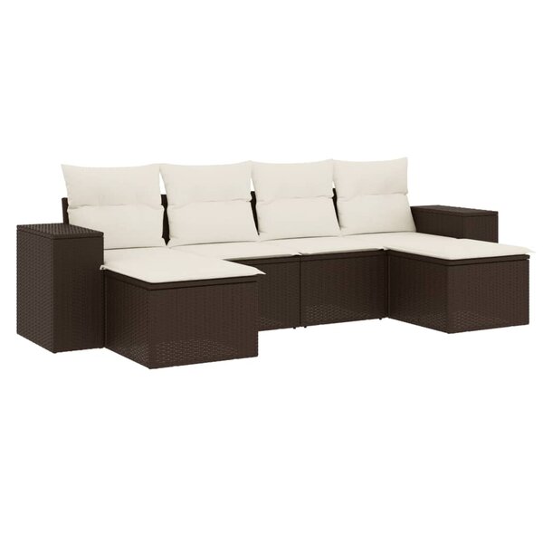 vidaXL Salon de jardin avec coussins 6 Pièces marron résine tressée
