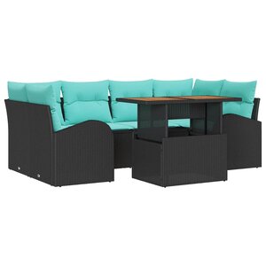 vidaXL Ensemble de canapé de jardin 7 Pièces Noir Poly rotin