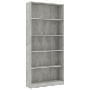 vidaXL Bibliothèque à 5 niveaux Gris béton 80x24x175cm Bois ingénierie