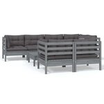 vidaXL Salon de jardin 8 Pièces avec coussins gris bois de pin massif