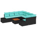 vidaXL Ensemble de canapé de jardin 9 Pièces Noir et turquoise polyrotin