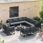 vidaXL Ensemble de canapé de jardin avec coussin 11 Pièces Noir Aluminium
