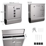 Boîte aux lettres murale avec serrure avec cache fenêtres de visualisation emplacement pour nom rouleau pour journaux facile à installer argenté 12_0001639