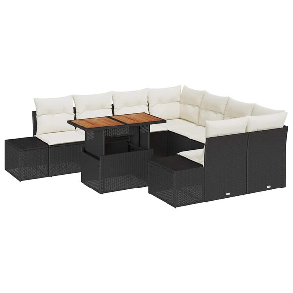 vidaXL Ensemble de salle à manger pour jardin 9 Pièces Noir et Crème