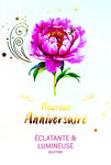 69-3101 Carte Anniversaire pour Fille Femme éclatante et Lumineuse Journée Fleur Pivoine Rose - Finitions Dorure Or Doré et Gaufrage en Relief - Avec Enveloppe Format 12x17cm - Fabriqué en Europe