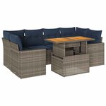 vidaXL Salon de jardin avec coussins 7 Pièces gris résine tressée