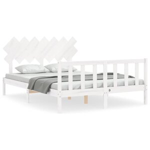 vidaXL Cadre de lit avec tête de lit blanc 140x190 cm bois massif