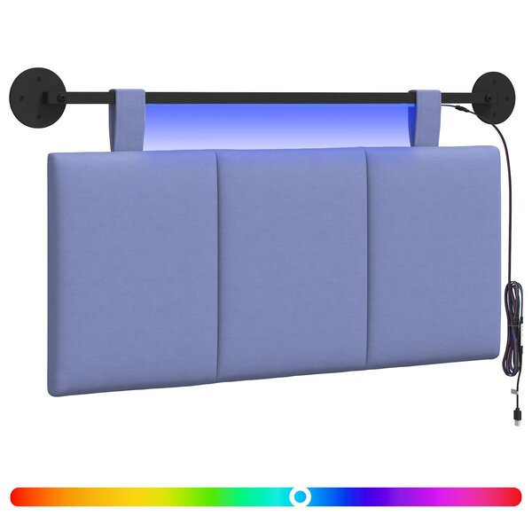 vidaXL Tête de lit suspendue Avec lumière LED Bleu denim Tissu