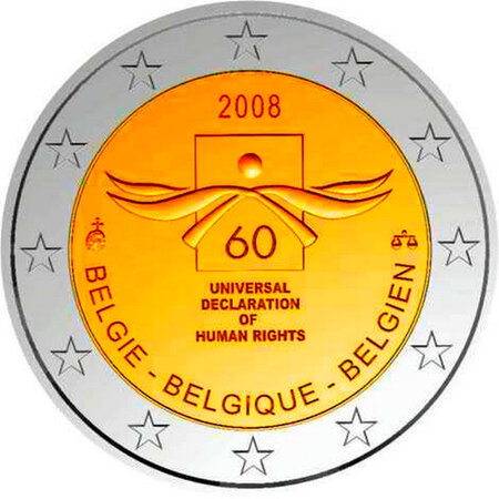 Monnaie 2 euros commémorative belgique 2008 - droits de l'homme