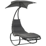 Bain de soleil transat à bascule design contemporain avec pare-soleil  matelas grand confort  tétière métal époxy noir polyester gris