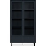 Vitrine buffet haut - Caracas - 2 portes vitrées et 2 tiroirs - 100 x 40 x 183 cm - Bleu navy
