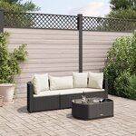 vidaXL Salon de jardin 4 Pièces avec coussins noir résine tressée