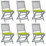 vidaXL Chaises pliables d'extérieur lot de 6 et coussins Bois d'acacia