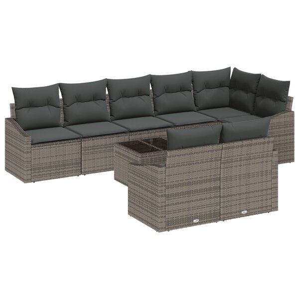 vidaXL Ensemble de Salle à Manger de Jardin de 8 Pièces avec Coussins Noir Poly Rattan