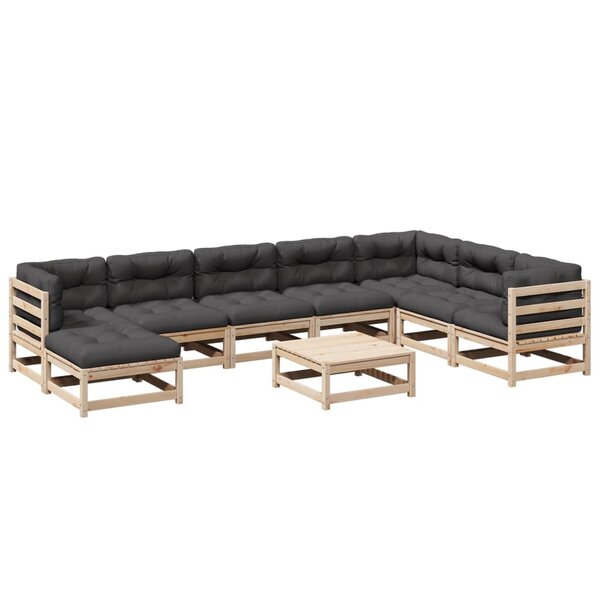 vidaXL Salon de jardin 9 Pièces avec coussins bois de pin massif