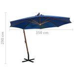 vidaXL Parasol suspendu avec mât Bleu azuré 3 5x2 9 m Bois de sapin