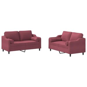 vidaXL Ensemble de canapés 2 Pièces avec coussins rouge bordeaux tissu