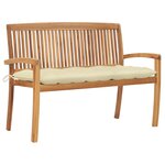 vidaXL Banc de jardin empilable et coussin 128 5cm Bois de teck massif