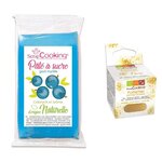 Pâte à sucre bleu 250 g arôme myrtille + paillettes dorées