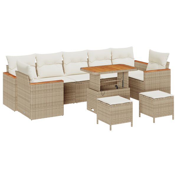 Ensemble de canapé de jardin vidaXL 10 pièces avec coussins en beige poly rotin acacia