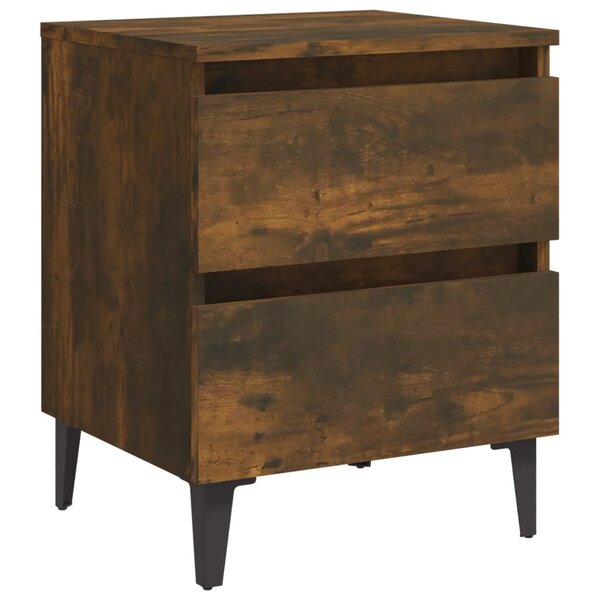 vidaXL Table de chevet avec pieds en métal Chêne fumé 40x35x50 cm