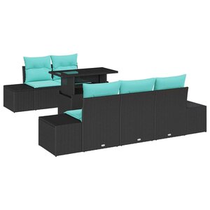 vidaXL Ensemble de Canapés avec coussin 6 Pièces Noir et Bleu polyrotin