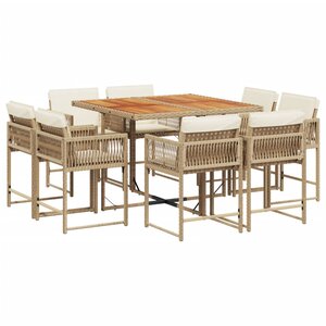 vidaXL Ensemble à manger de jardin et coussins 9 Pièces beige Poly rotin