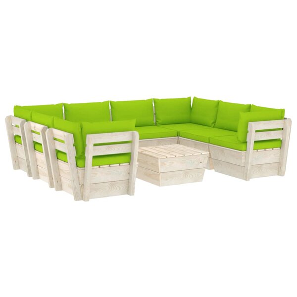 vidaXL Salon de jardin palette 9 Pièces avec coussins bois d'épicéa