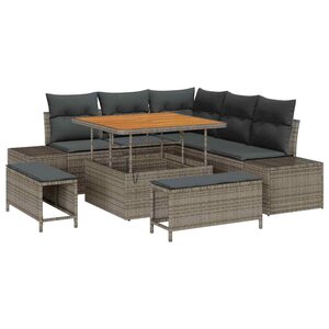vidaXL Ensemble de canapé de jardin avec coussin 8 Pièces Gris Poly rotin