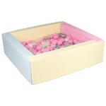 Piscine à balles carrée avec 200 balles -bords 3 couleurs/perle  transparent  rose clair  argent