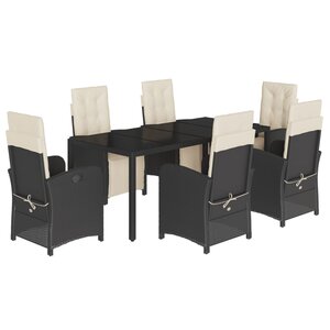 vidaXL Ensemble à manger de jardin coussins 7Pièces Noir Résine tressée