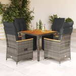 vidaXL Ensemble de bistro de jardin 5 Pièces coussins gris poly rotin