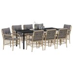 vidaXL Ensemble de salle à manger pour jardin 9 Pièces Beige polyrotin