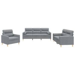 vidaXL Ensemble de canapés 3 Pièces coussins gris clair tissu