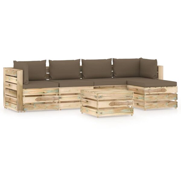 vidaXL Salon de jardin 6 Pièces avec coussins Bois imprégné de vert